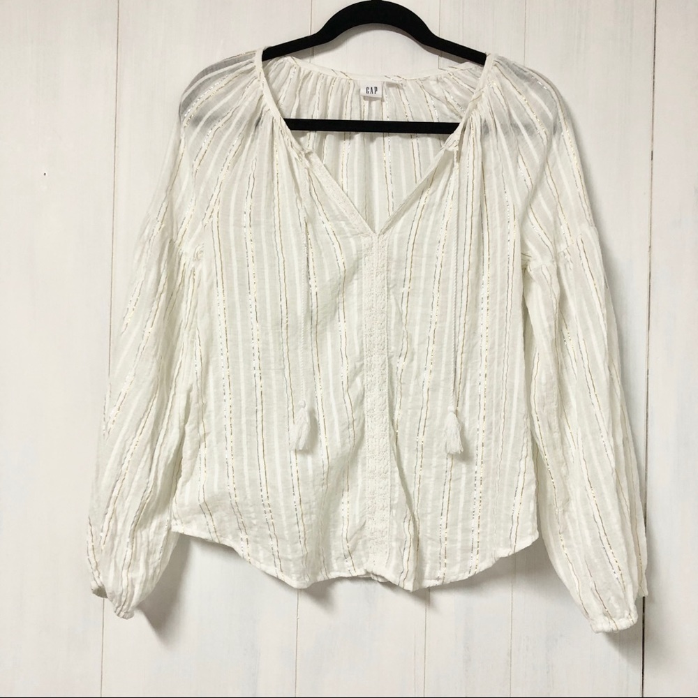 GAP Long Slv Peasant Top w Gold & Silver
